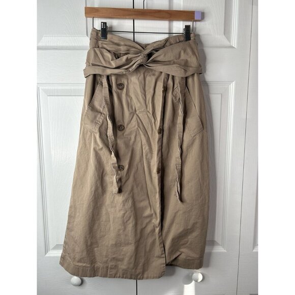 Rokh Khaki Tan Twisted Wrap Back Zip Vented Midi Skirt Women's Size FR 40 - Picture 13 of 13
